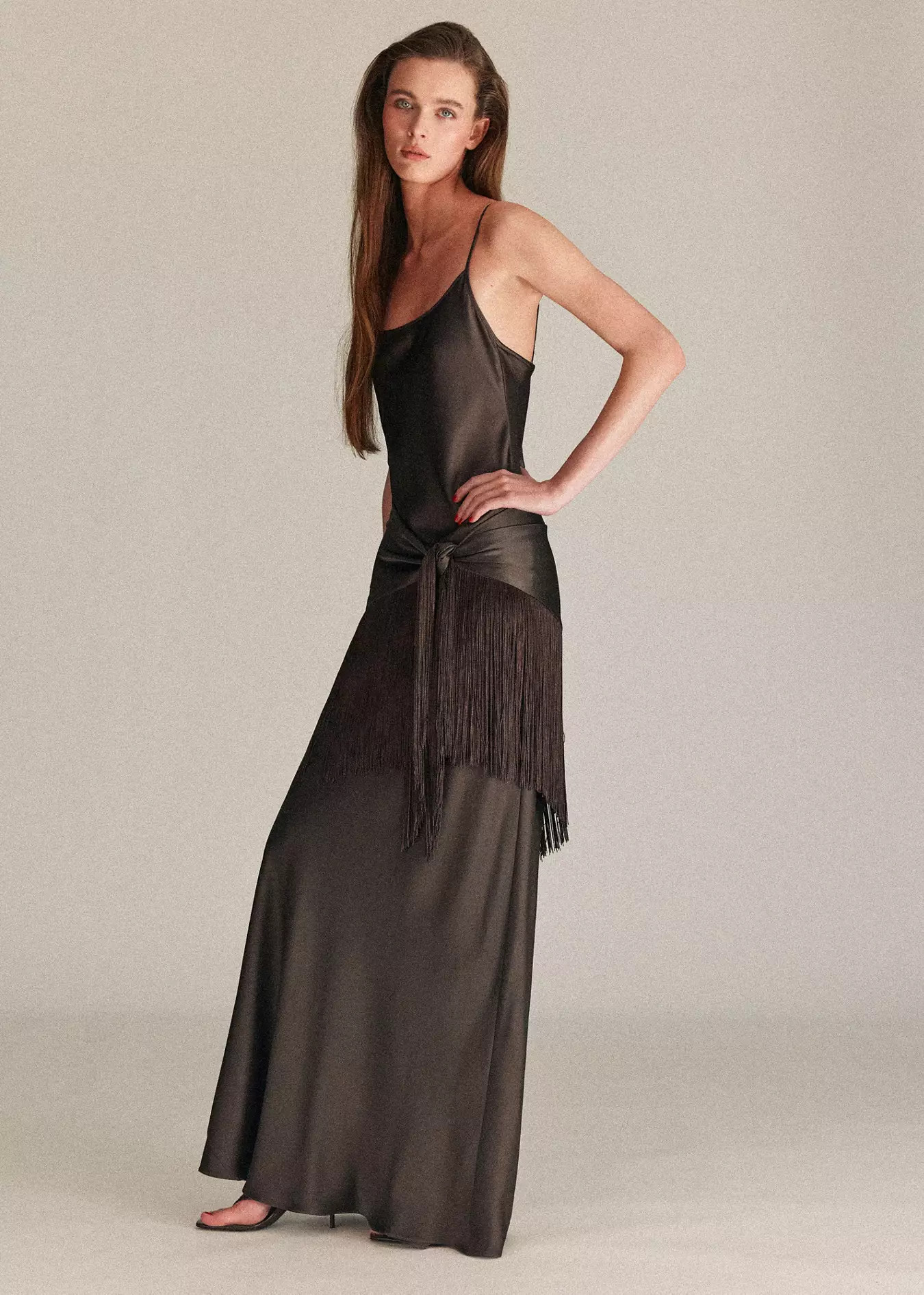 Satin dress with fringed bandana | Mango (US/MX/AU)
