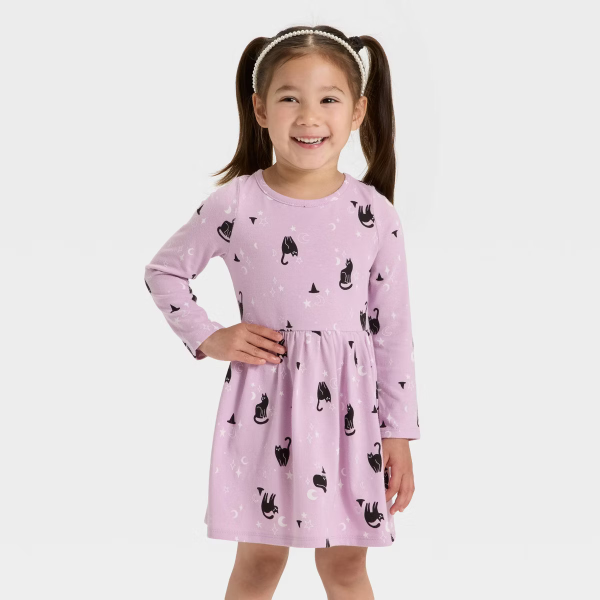 Toddler Girls' Long Sleeve Halloween Cats Dress - Cat & Jack™ Lavender | Target