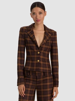 MACEY CROPPED FITTED BLAZER - DARK CHOCOLATE/CAMEL | Alice + Olivia