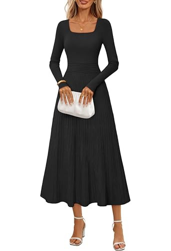 MEROKEETY Women's Sweater Dress 2025 Fall Winter Casual Long Sleeve Square Neck Pleated Church Wo... | Amazon (US)