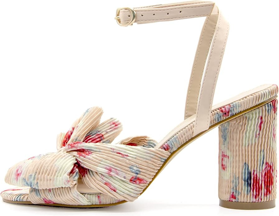 MUCCCUTE Women's Bow Knot Heeled Sandals Ankle Buckle Strap Chunky Heeled Open-toe Comfortable We... | Amazon (US)