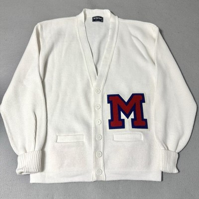 Vintage Letterman Sweater Men’s XL White Cardigan Letter M McBriar Button Knit  | eBay | eBay CA