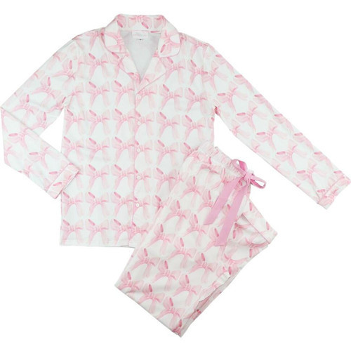 Ladies Pink Bow Knit Pajamas | Cecil and Lou