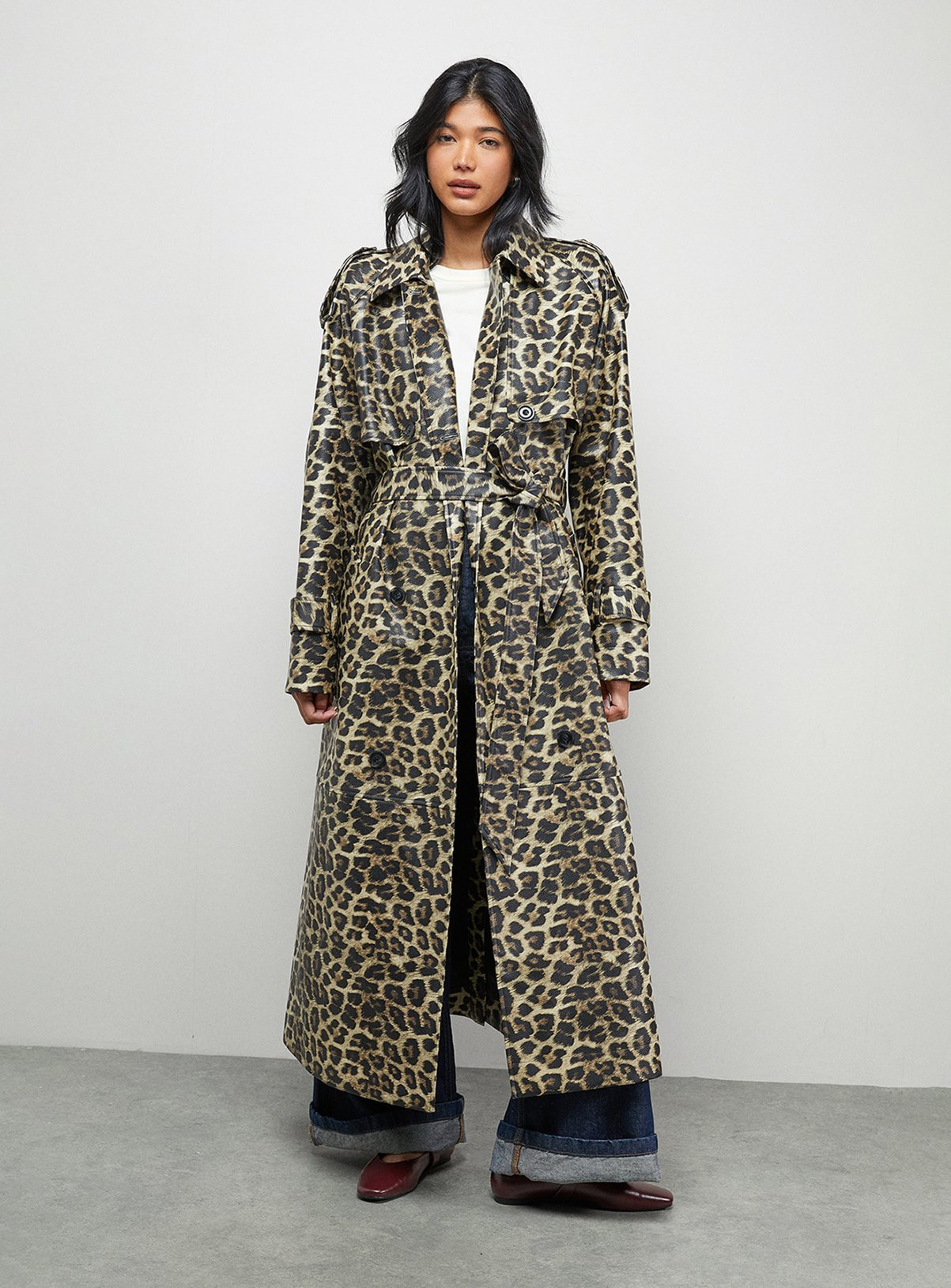 WAREHOUSE PU Leopard Print Trench Coat 12 | argos.co.uk