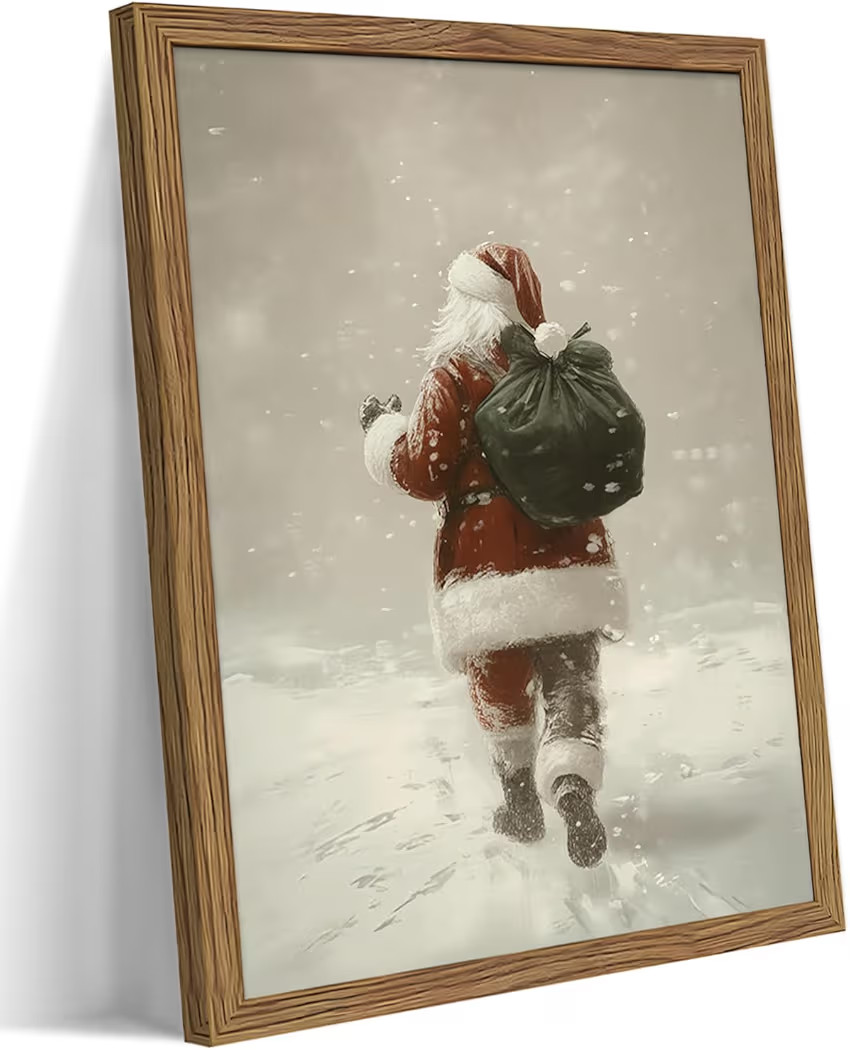 Framed Christmas Wall Art, Santa Claus Walk in Snow Canvas Prints, Vintage Christmas Pictures Wal... | Amazon (US)