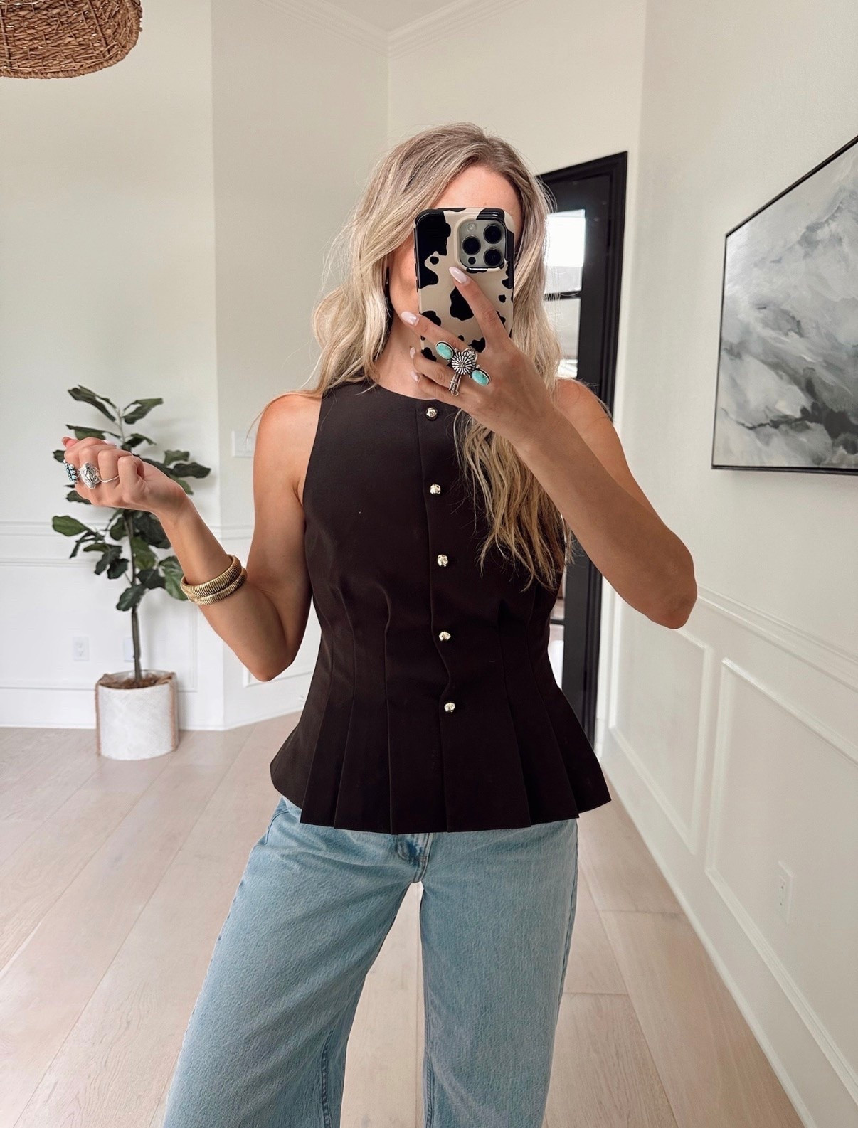 🤍 This elevated, dressy summer top is SO good!

The gorgeous buttons + peplum detail are stunning!These wide leg jeans are super cute too!

Wearing my tts (small // 27)

5'5" // 120 Ibs

#LTKootd #LTKmomlife
#LTKMothersDay