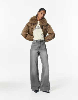 Pull&Bear Wide-leg jeans in medium grey | ASOS | ASOS (Global)
