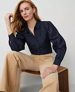 Petite Chambray Fitted Button Shirt | Ann Taylor (US)