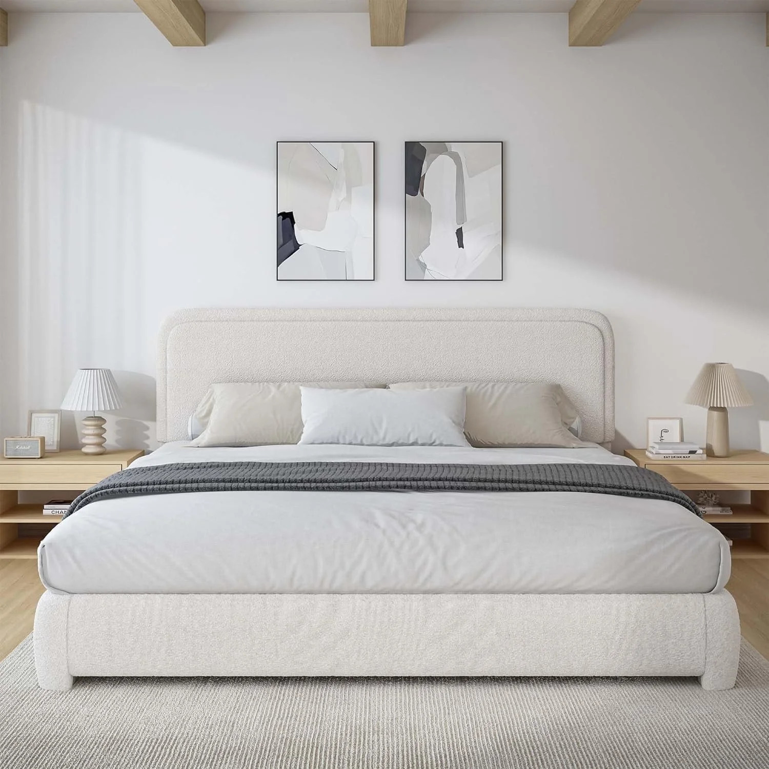 4 EVER WINNER King Bed Frame, Boucle Bed Frame with Headboard, King Size Upholstered Platform Bed... | Walmart (US)