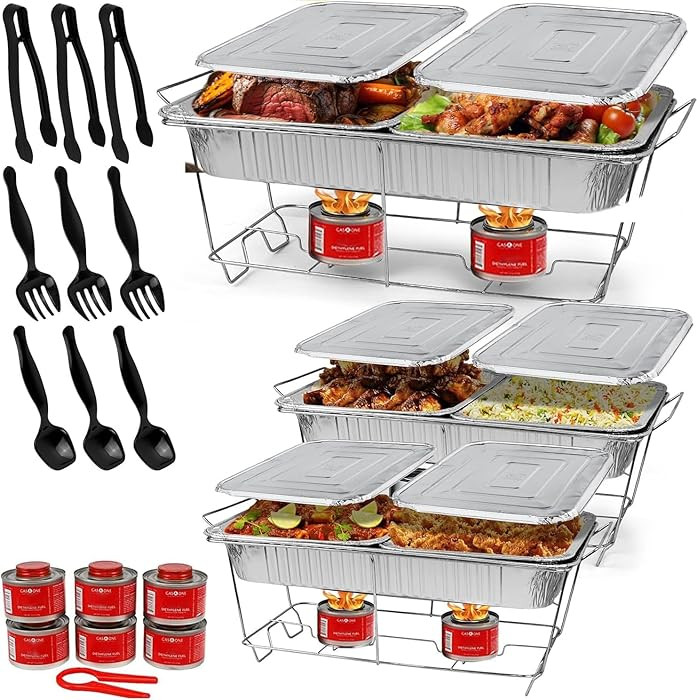 Large Full Size 33-Pcs Disposable Chaffing Buffet with-Covers, Utensils, Fuel Cans \u2013 Premium... | Amazon (US)