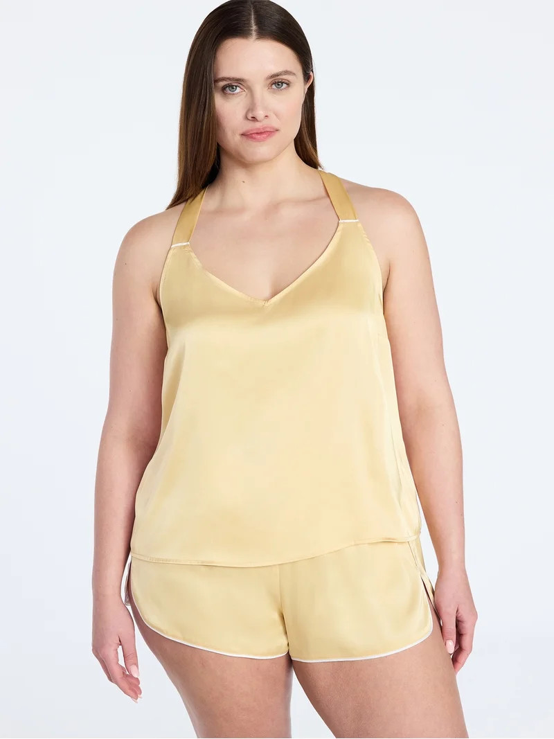 Joyspun Women’s Stretch Satin Cami and Shorts Set, 2-Piece, Sizes XS-3X | Walmart (US)
