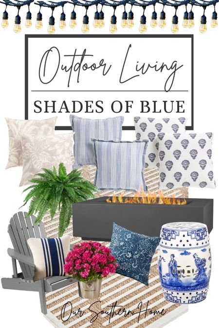 Welcome the season with shades of blue and white for your outdoor living spaces complete with outdoor wicker, Adirondack chairs, neutral rug, fire pit coffee table and chinoiserie garden stool! Exact items that I own are marked. #outdoorpillows #firepit #adirondackchair #outdoorwicker #gardenstool #outdoorrug


#LTKstyletip #LTKSeasonal #LTKhome