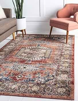 Unique Loom Utopia Collection Area Rug - Larissa (7' 1" x 10' Rectangle, Terracotta/ Blue) | Amazon (US)