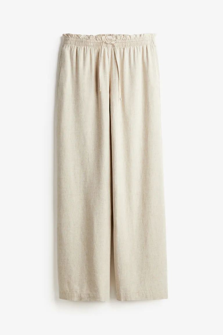 Linen-blend pull-on trousers - Regular waist - Long - Light beige marl - Ladies | H&M GB | H&M (UK, MY, IN, SG, PH, TW, HK)