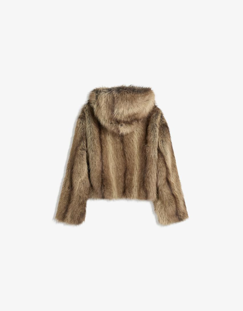 Hooded faux fur jacket - Jackets and trench - Women | Bershka GB
