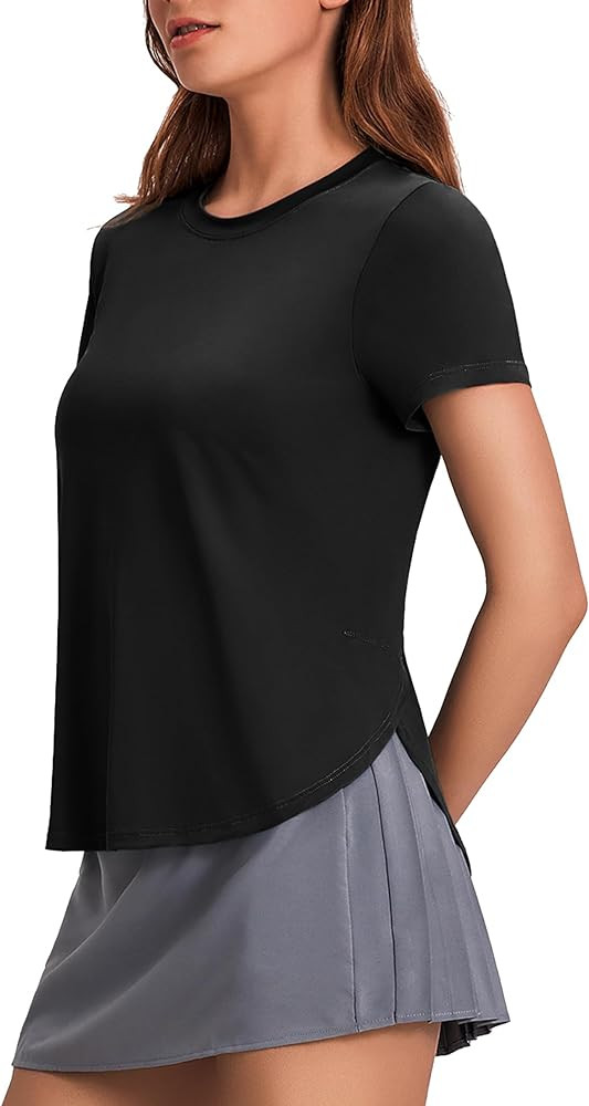 PINSPARK Workout Tops for Women UPF 50+ Yoga Shirts Short Sleeve Athletic Tops with Side Slits Ru... | Amazon (US)