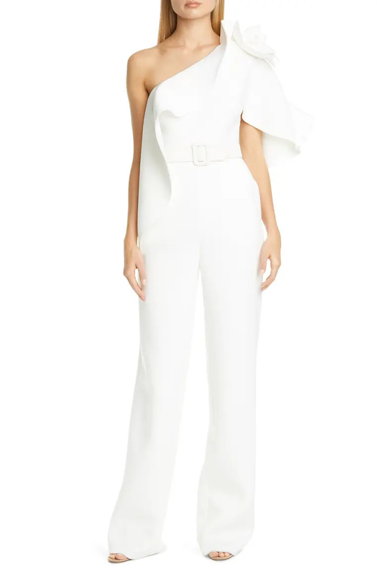 Badgley Mischka One-Shoulder Rosette Jumpsuit | Nordstrom