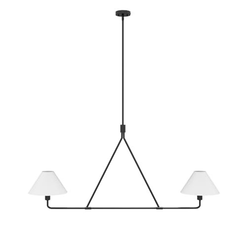 Modern 2-Light Kitchen Island Lighting 46.45 inch Matte Black Linear Chandelier with Fabric Shade Classic Farmhouse Pendant Lights Over Table for Dining Room Bar E12 | Amazon (US)