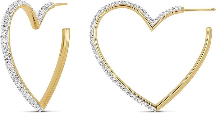 MILLA Heart Hoop Earrings - Silver & Gold Heart Earrings For Women, Ideal Gifts for Girlfriend or... | Amazon (US)