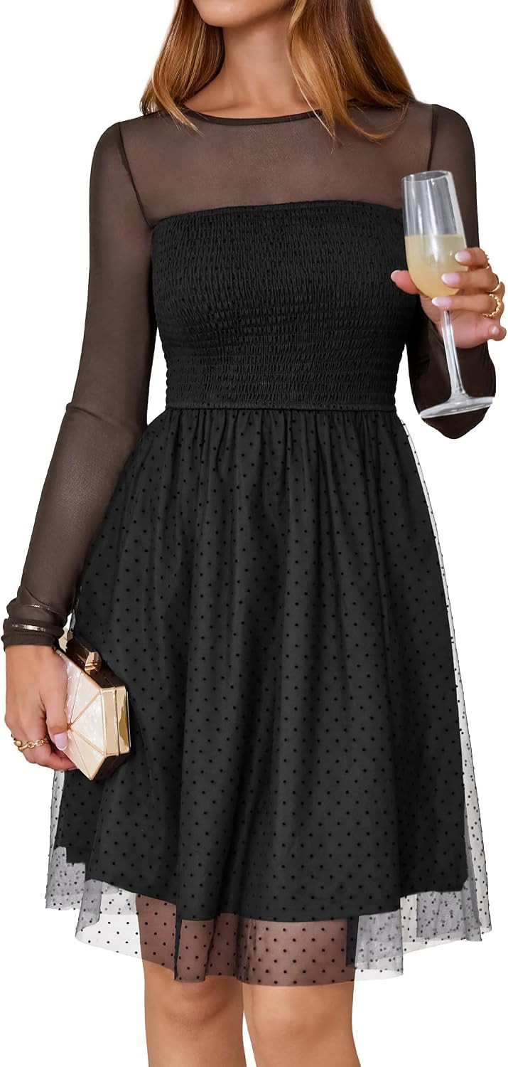 Simplee Womens Sheer Mesh A Line Long Sleeve Mini Cocktail Party Dress | Amazon (US)