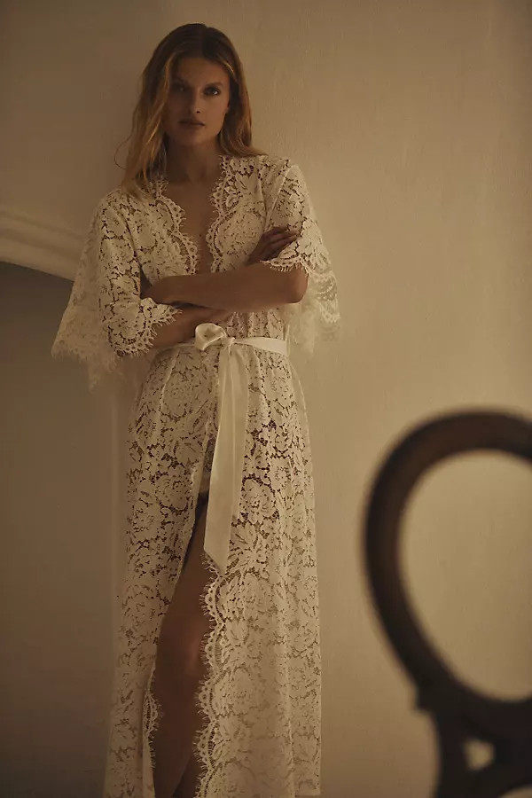 Saskia Long Lace Robe | Anthropologie (US)