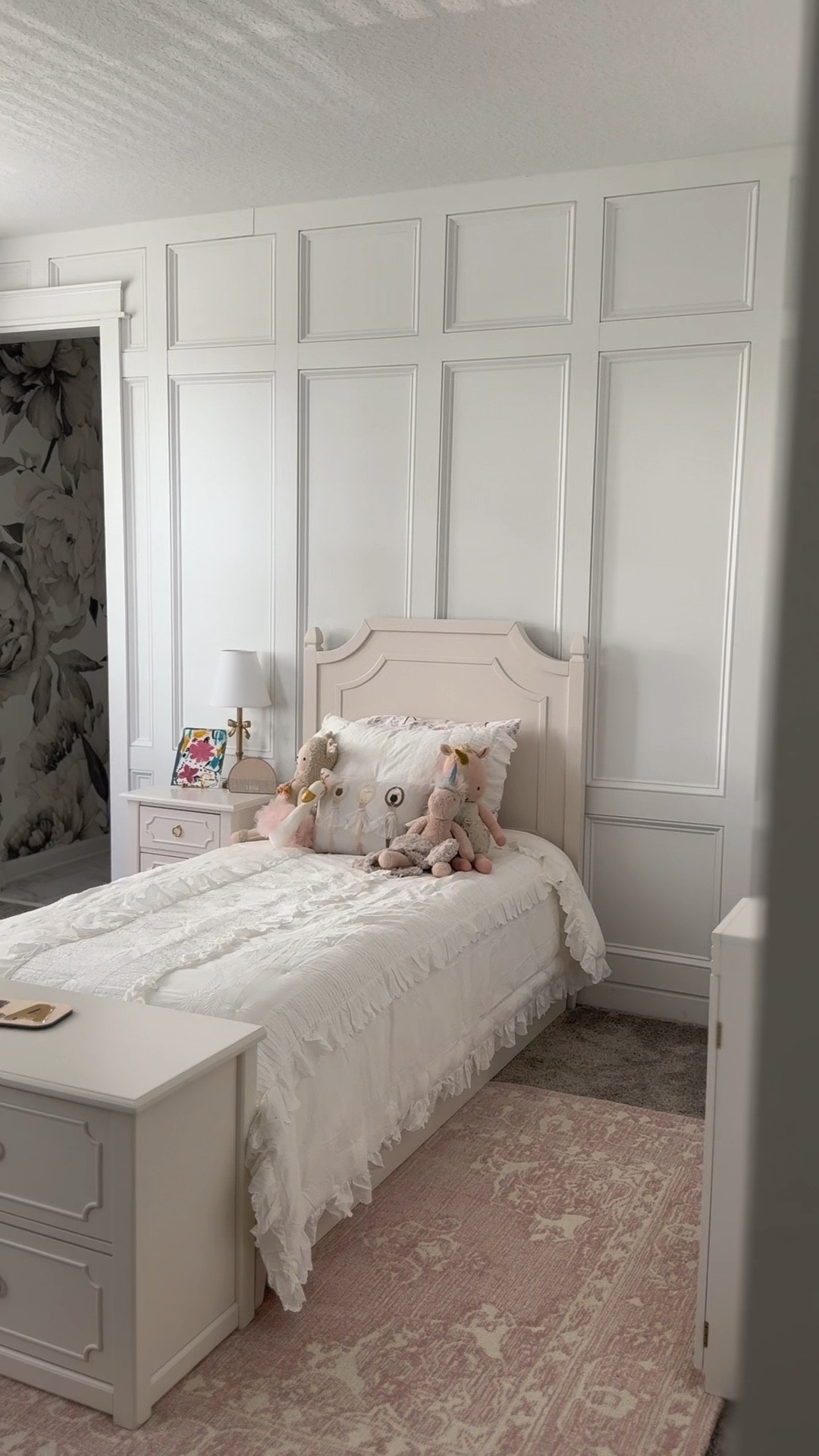 Final reveal of Laila’s bedroom (my 5 year old daughter). Her room took almost 6 months to complete, and over a year of planning. We wanted something thats very Laila, but still timeless, elegant, age appropriate and girly. 
And i can confidently say, we achieved that. Laila adores her room, and spends her free time in there-especially with a house filled with brothers. 

Paint: SW Pure White-matte finish 

#LTKfamily #LTKhome #LTKkids