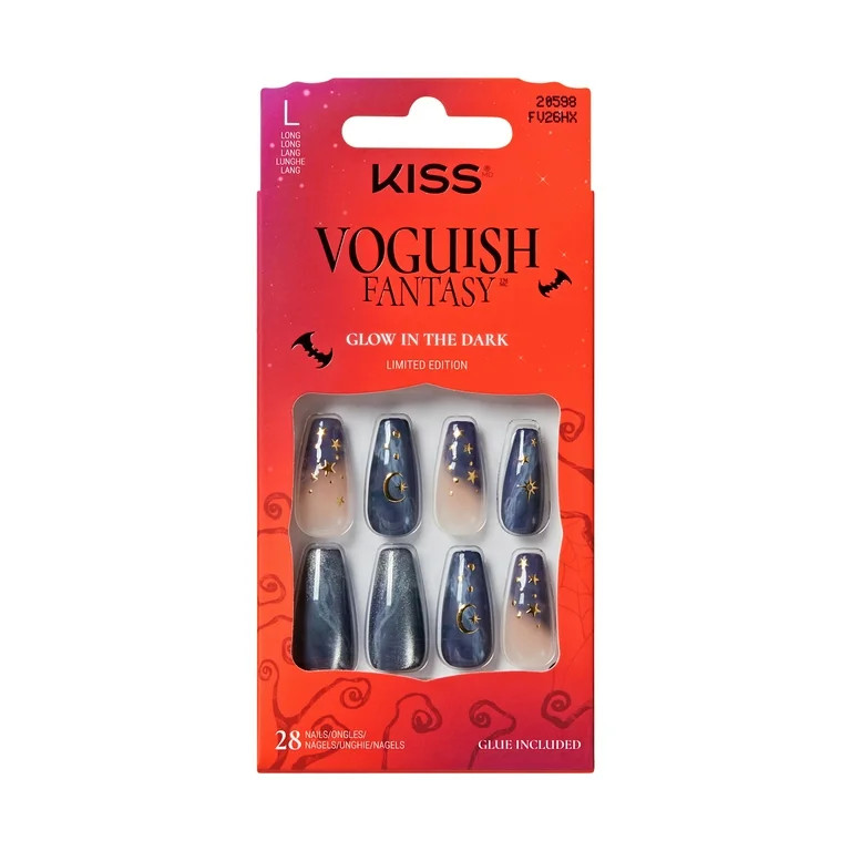 KISS Voguish Fantasy Press on Nails, Evil Ways, Blue, Long Coffin, 28 Count | Walmart (US)