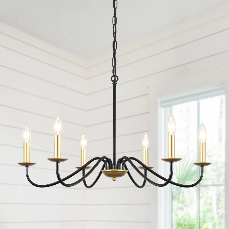 Gracie Oaks Black Chandelier 6-light Farmhouse Candle Hanging Light Fixture, Adjustable Height Ru... | Wayfair North America