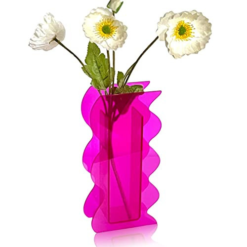 BLOFLO STU Hot Pink Acrylic Vase, 8-Inch Wave Shaped, Modern Centerpiece, Home Office Decor | Amazon (US)