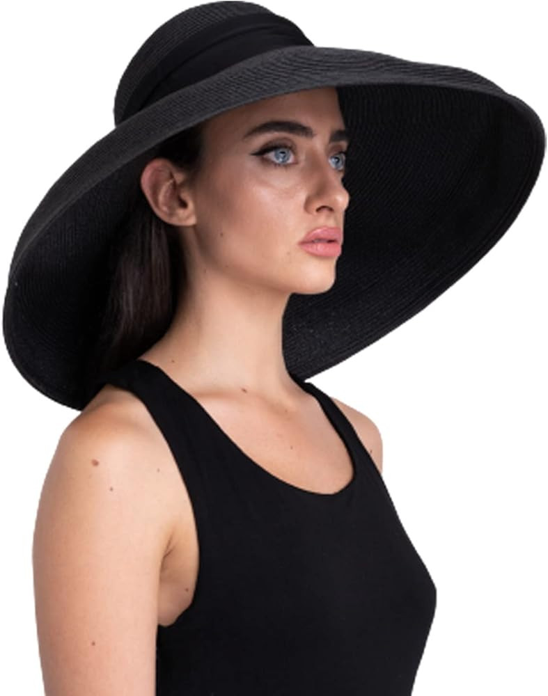 MIU Wide Brim Audrey Hepburn Hat - Adjustable and Made with 100% Natural Straw - A Perfect Holida... | Amazon (US)