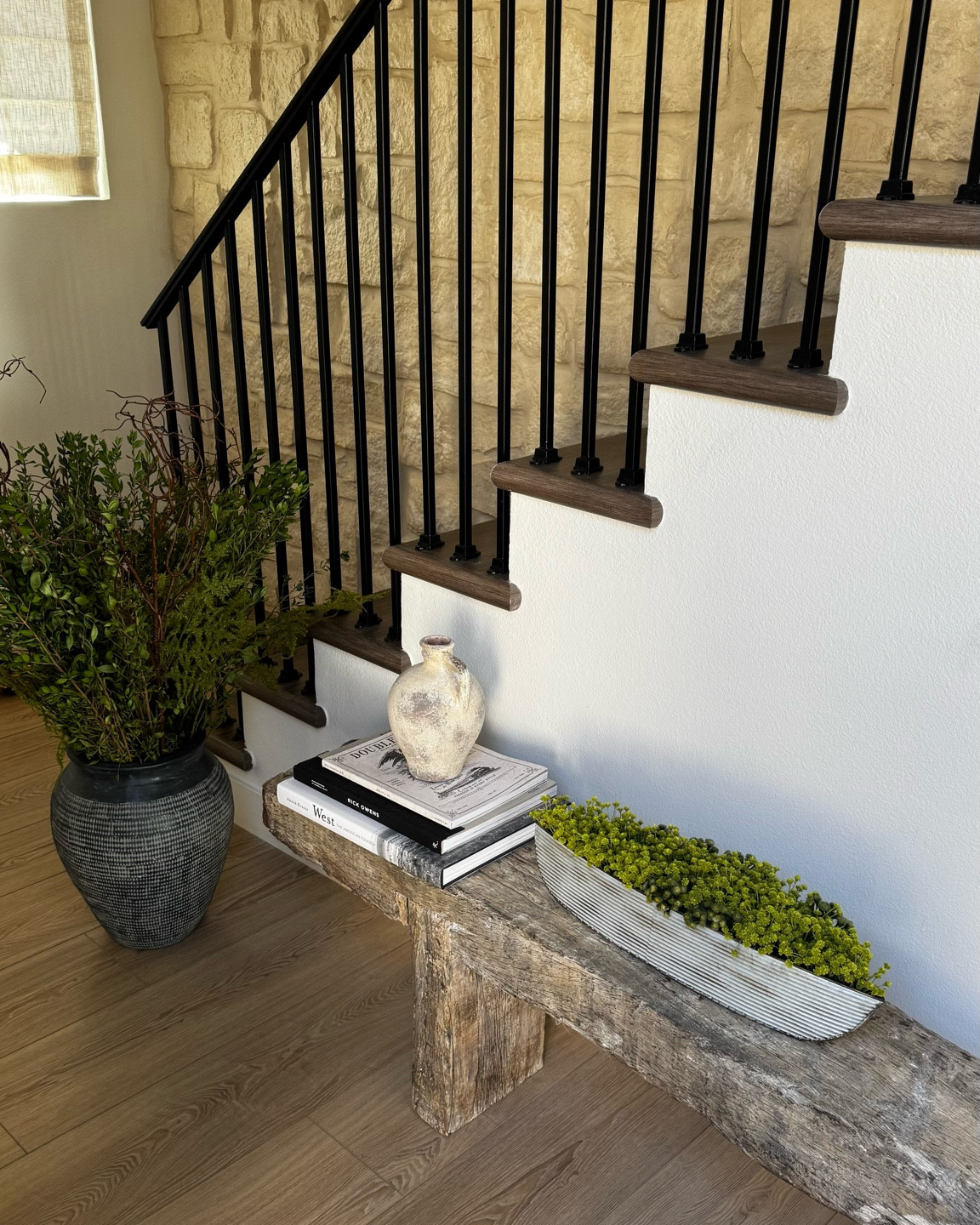 Faux plant - exact 
Books - exact
Small Vase - exact
Big Vase - linked similar (mine is sold out)