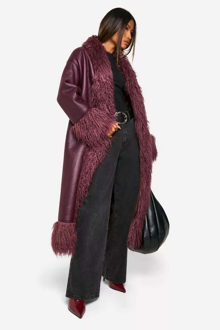 Faux Fur Trim Belted Coat | Boohoo.com (UK & IE)
