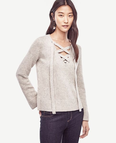 Ann Taylor Wool Cashmere Lace Up Sweater | Ann Taylor (US)