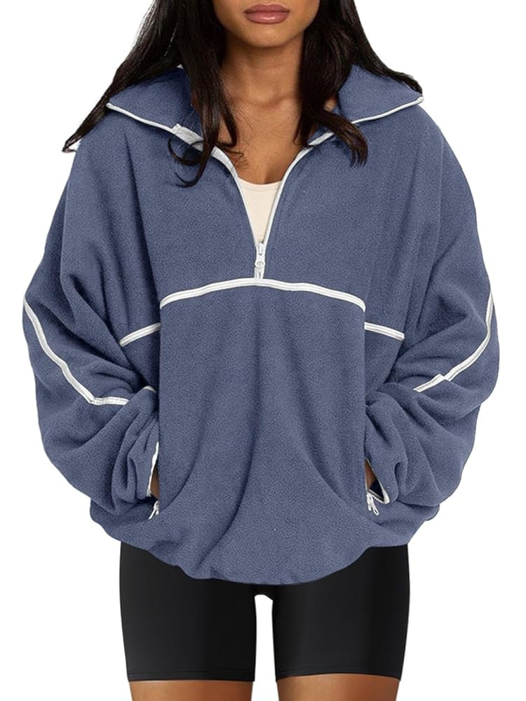 LASLULU Womens Half Zip Pullover Sweatshirt Sherpa Fleece Jacket Oversized Sweatshirts Warm Fuzzy... | Amazon (US)