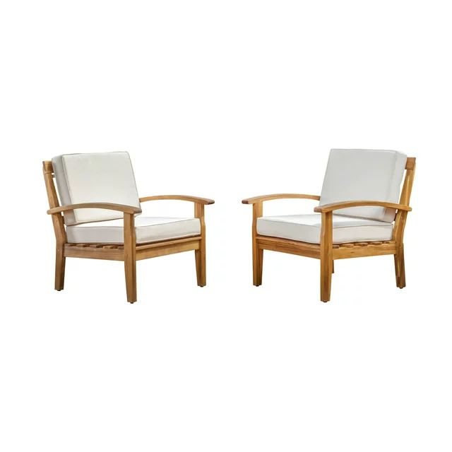 Keanu Outdoor Acacia Wood Club Chairs with Cushions, Set of 2, Teak and Beige | Walmart (US)