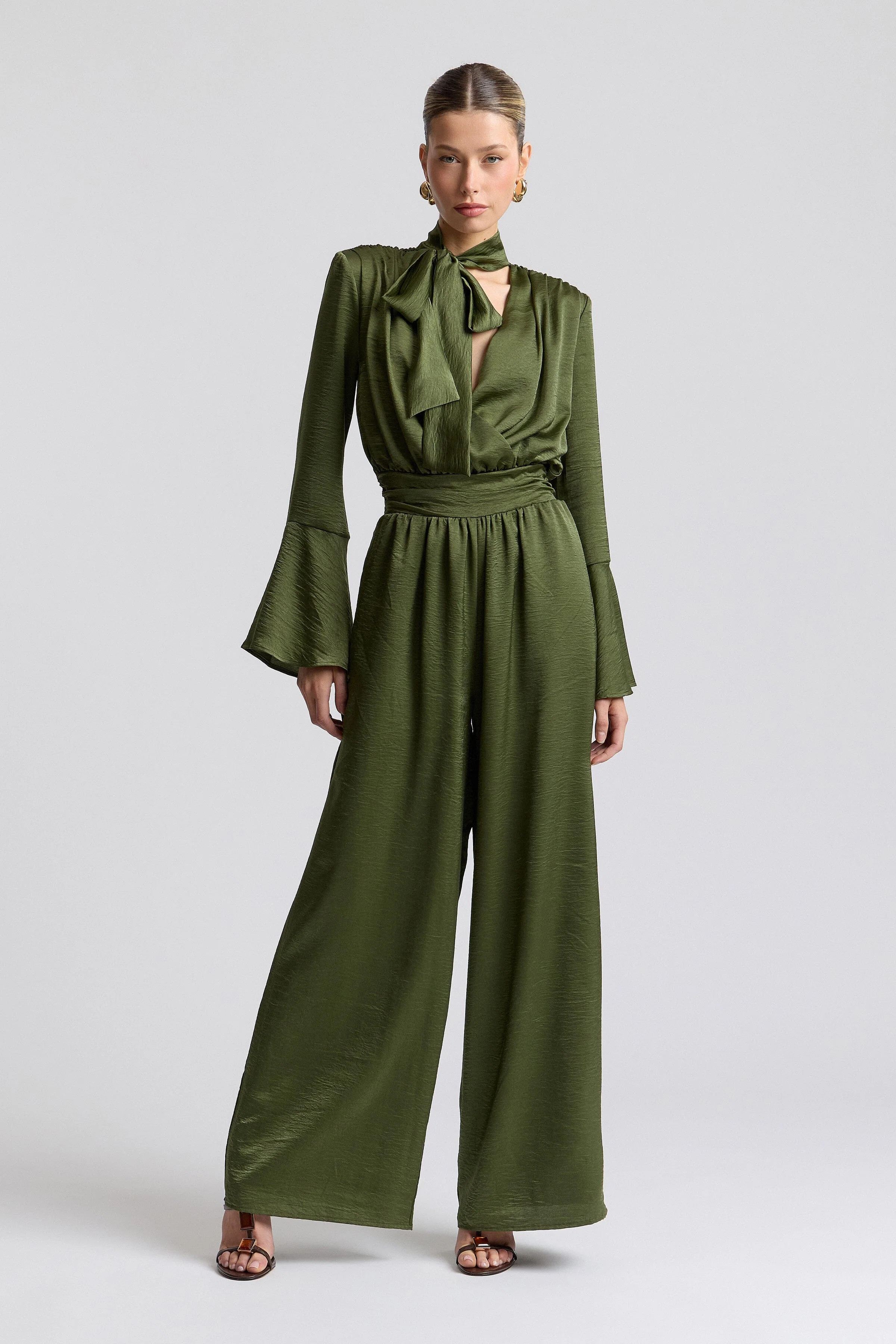 Tie-Neck Satin Jumpsuit | Avec Les Filles