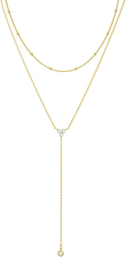 Foxgirl Lariat Gold Necklace for Women, Dainty Long Necklace 14k Gold Plated/Silver Y-Shaped Pend... | Amazon (US)