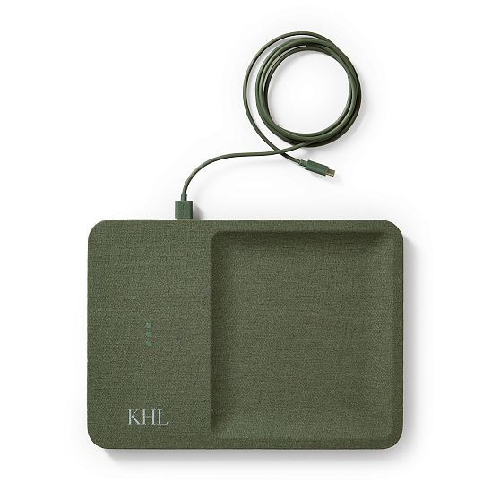 Courant Linen Wireless Charging Tray, Forest Green | Mark and Graham