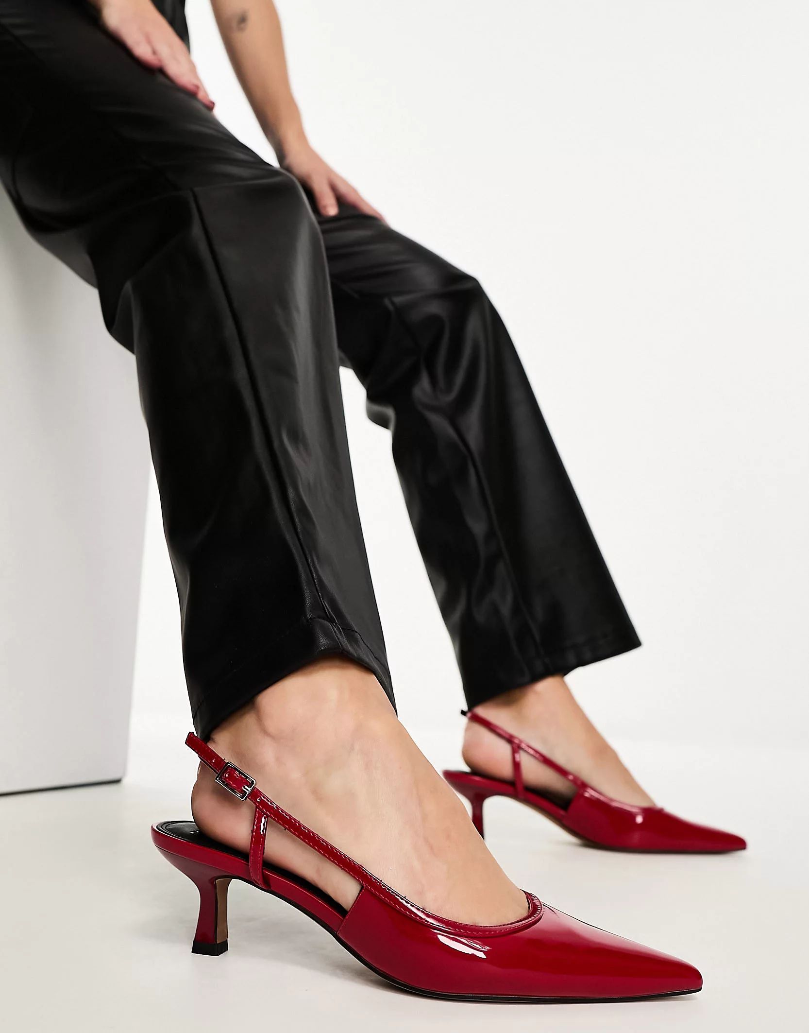 ASOS DESIGN Strut slingback kitten heeled shoes in red | ASOS | ASOS (Global)
