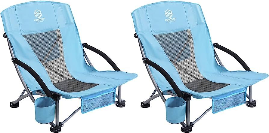 Coastrail Outdoor Beach Chair Low Profile Mesh Back Folding Chair for Adults with Cup Holder & Co... | Amazon (US)