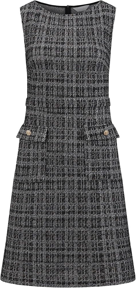 Women's Sleeveless Tweed Dress Boat Neck Work Office Sheath Dresses | Amazon (US)