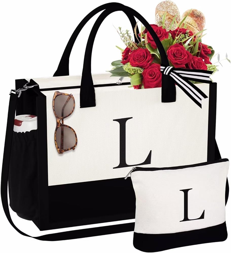 YOOLIFE Gifts for Women - Initial Canvas Tote Bag & Makeup Bag Personalized Mothers Day Birthday ... | Amazon (US)