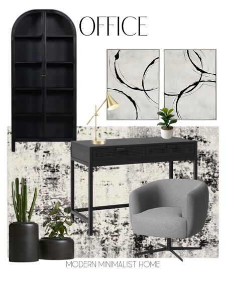 Office inspiration

Modern office, black desk, grey office chair, arched cabinet, black planters, neutral art, Amazon art, wall art set, modern rug, neutral
Rug, brass desk lamp.

#LTKhome #LTKunder50
