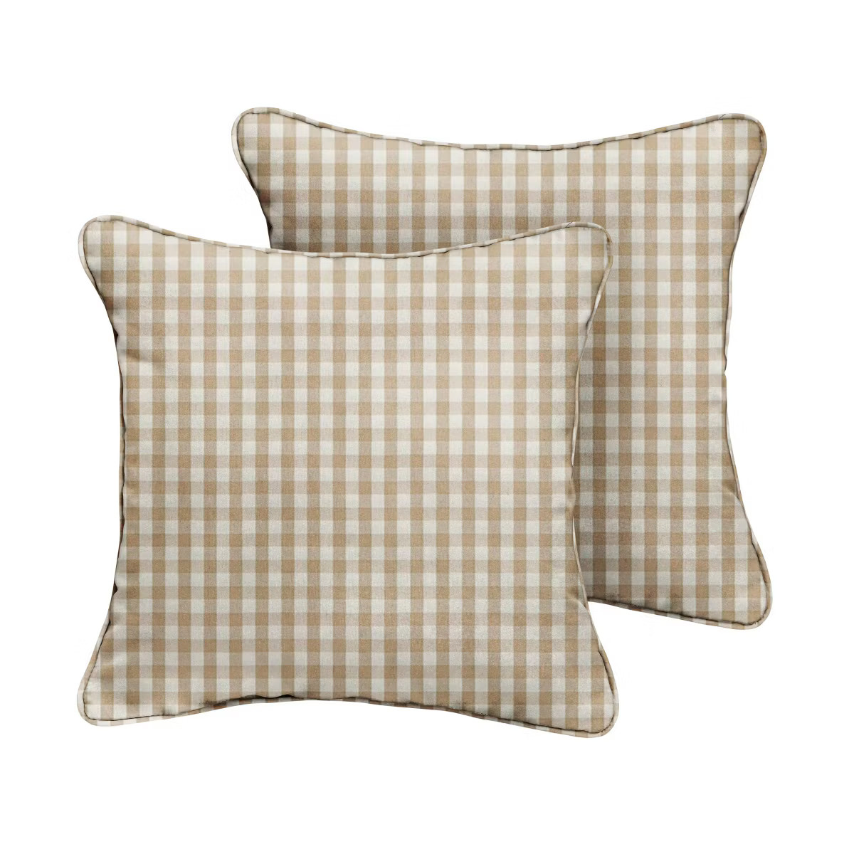 2pk Square Corded Indoor Outdoor Throw Pillows Beige/White | Target
