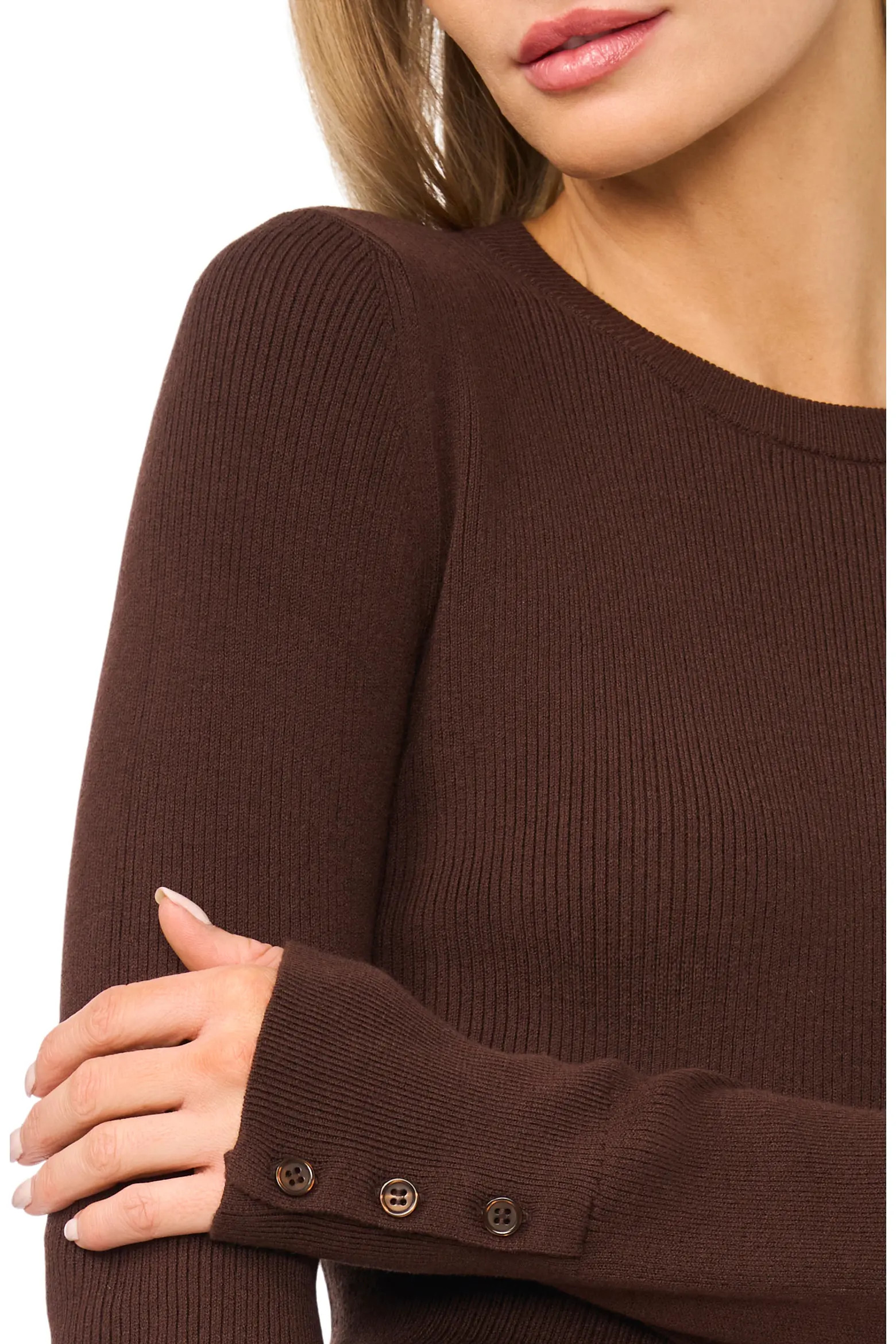 Button Cuff Rib Crewneck Sweater (Women) | Nordstrom | Nordstrom