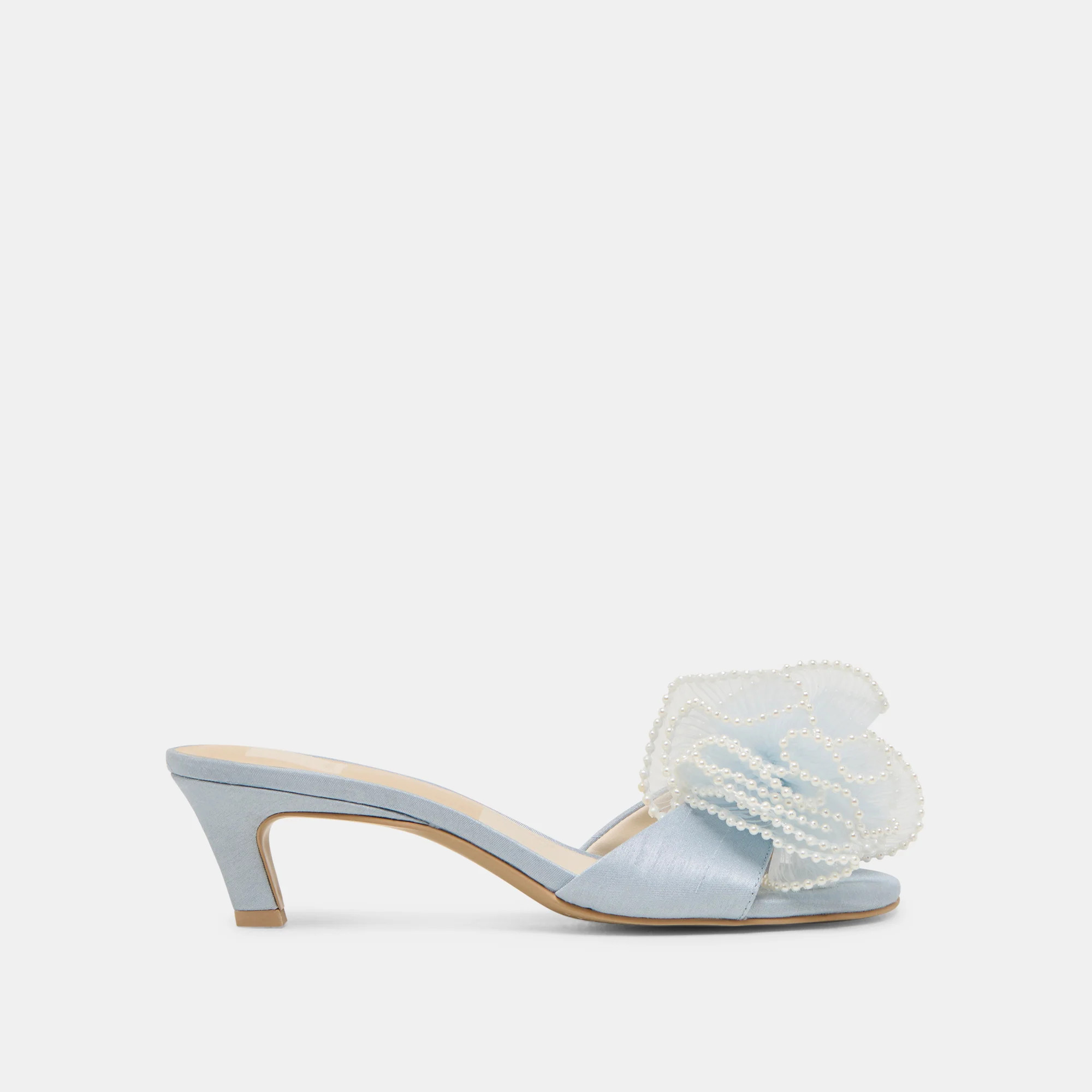 NARITA PEARL HEELS LIGHT BLUE SATIN | DolceVita.com