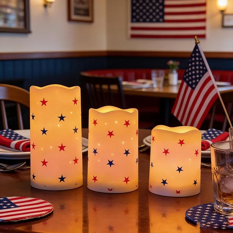 Eespoir LED Candle Light, Independence Day Colorful Star Set of 3, Flameless Remote Control Flick... | Walmart (US)