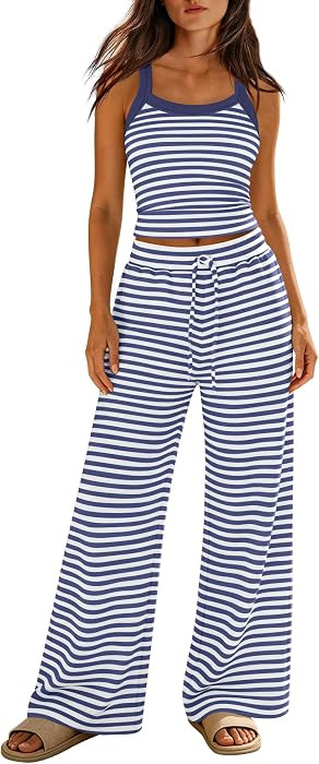 LAMISSCHE Womens Striped Lounge Set Spaghetti Strap Tank Top And Pants Sets | Amazon (US)