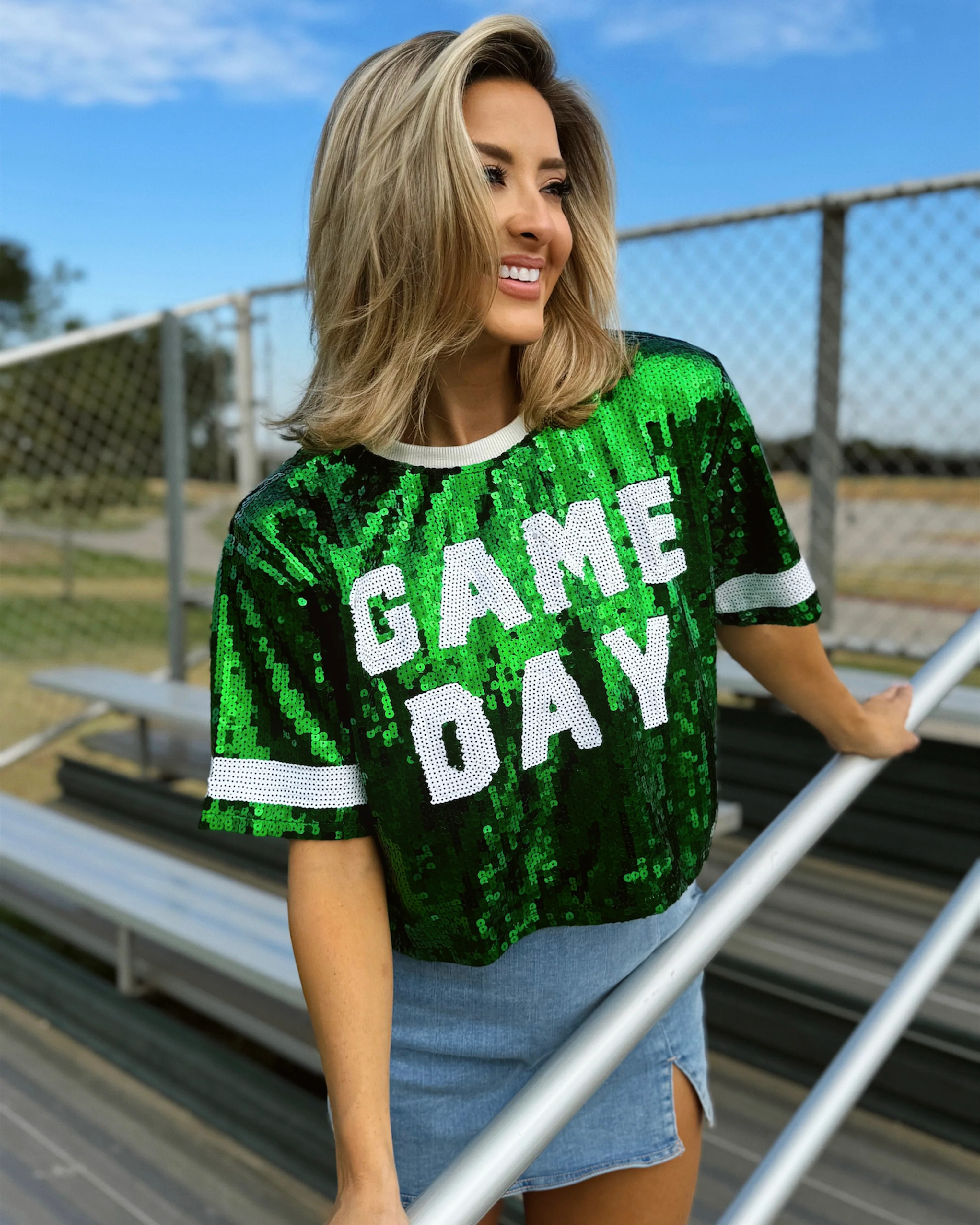 Green “Game Day” Sequin Crop | Live Love Gameday®