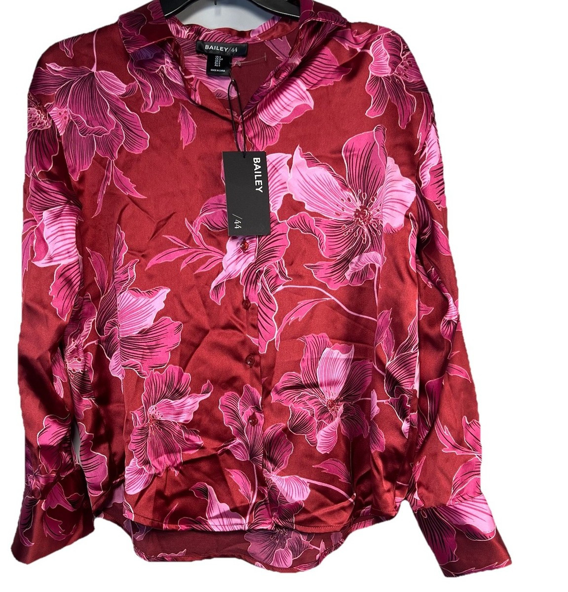 Bailey 44 Magenta Pink Floral Satin Button Down Shirt Long Sleeve NWT $189 Small | eBay US